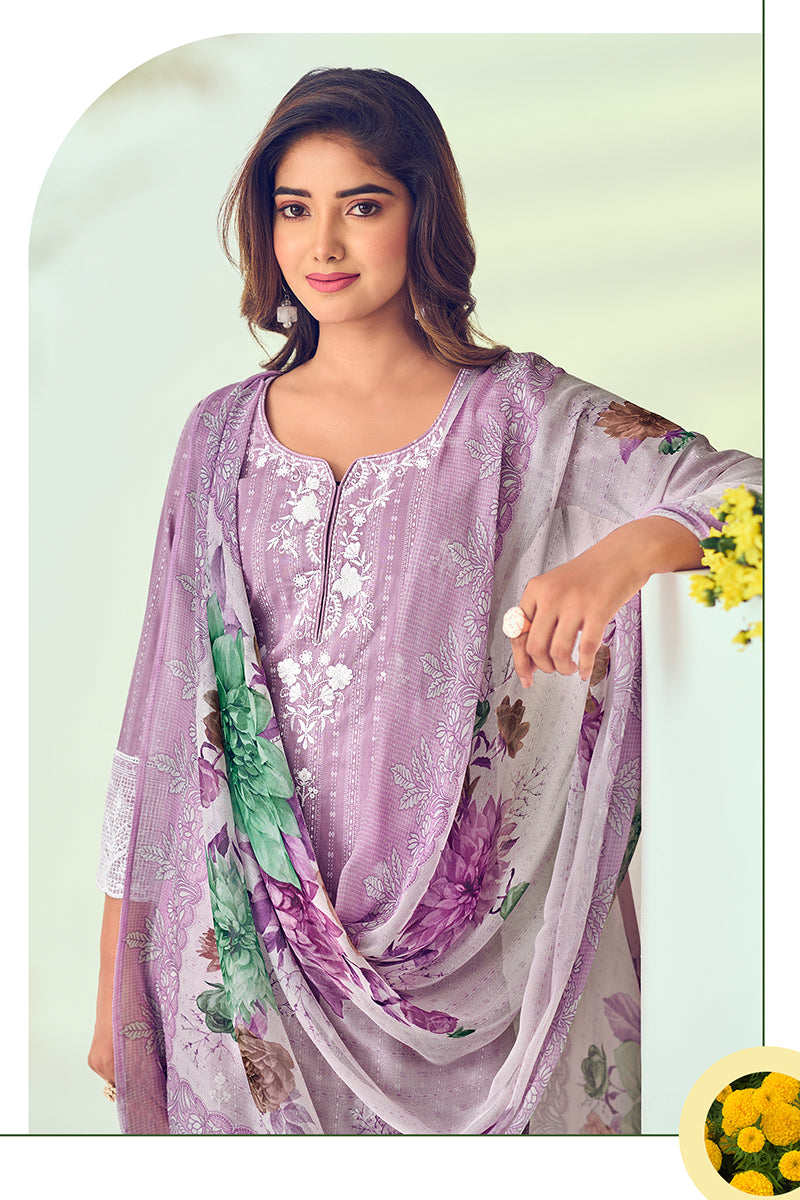 Lilac Superior Cotton Katha Print Salwar Suit