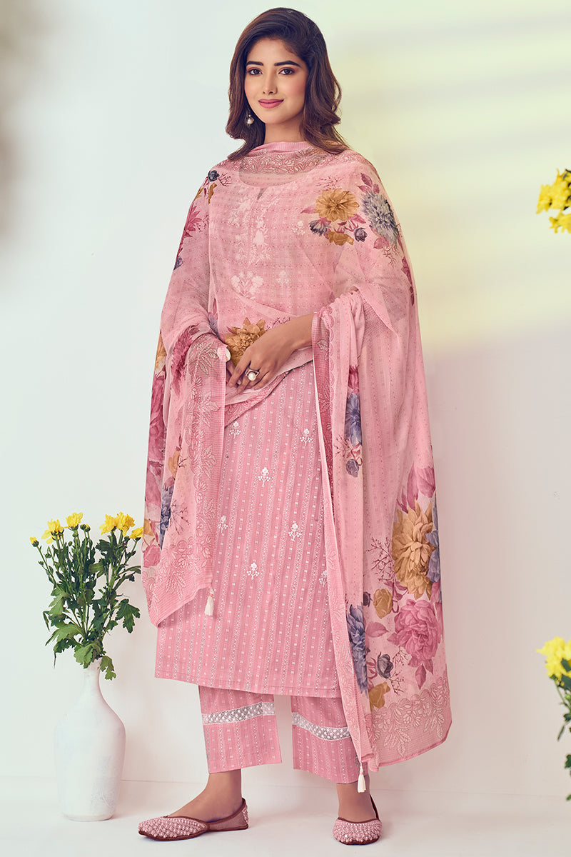 Peach Superior Cotton Katha Print Salwar Suit