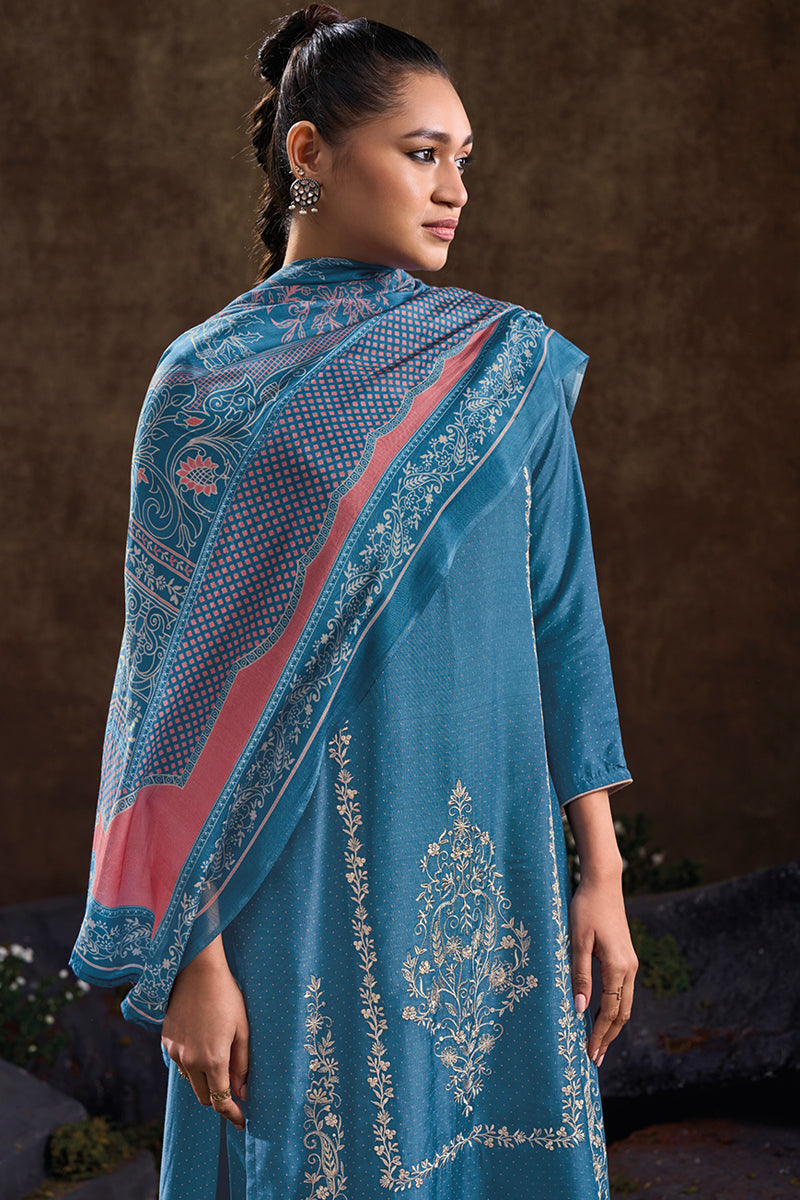 Ethereal Elegance in Blue Coral Pure Bemberg Muslin Salwar Suit