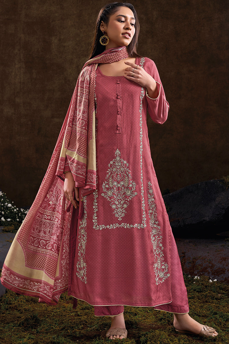 Luxurious Charleston Cherry Pure Bemberg Muslin Salwar Suit