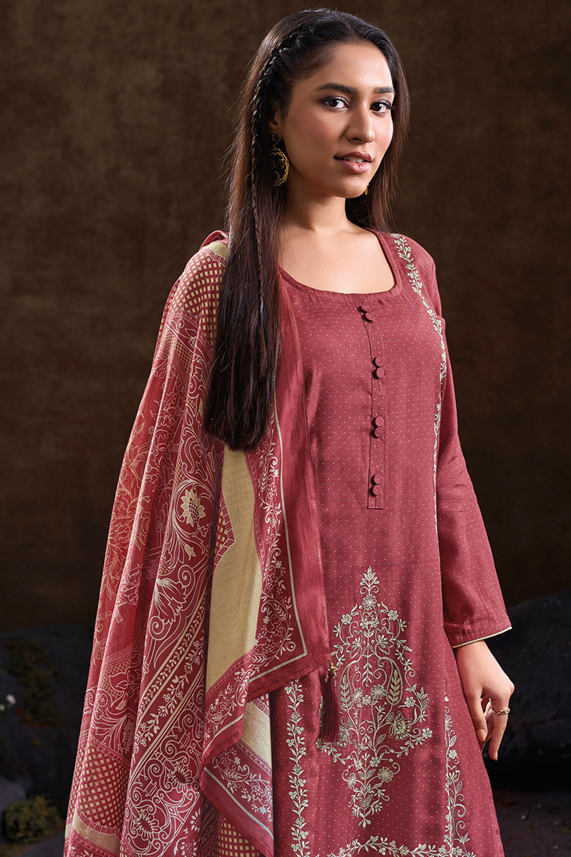 Luxurious Charleston Cherry Pure Bemberg Muslin Salwar Suit