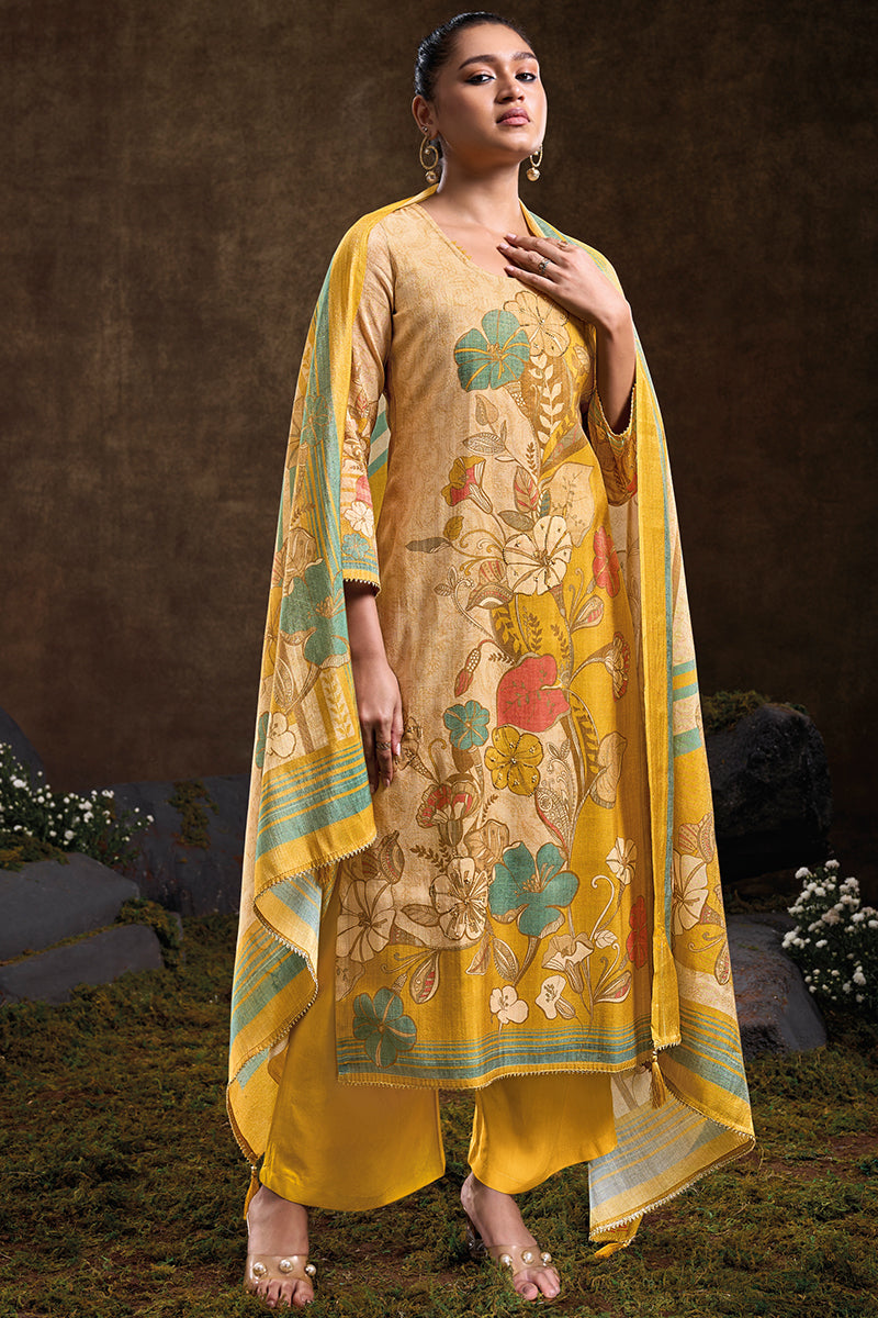 Refined Beauty in Craftsman Gold Bemberg Tussar Tissue Salwar Suit