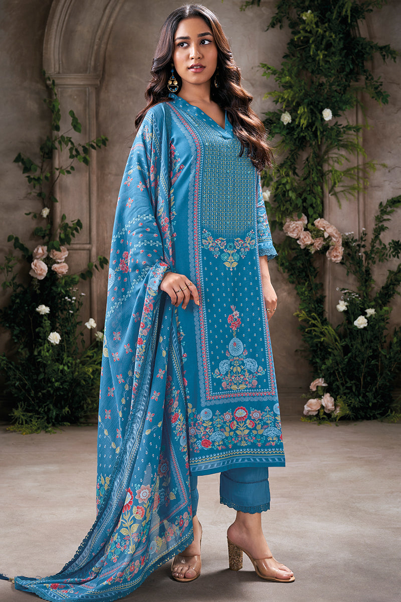 Enchant Your Look in a Ethereal Blue Pure Soft Silk Salwar Suit