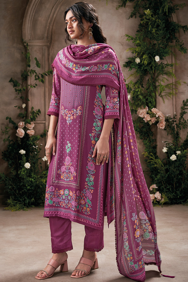 Discover Beauty in a Rich Red Violet Pure Soft Silk Salwar Suit