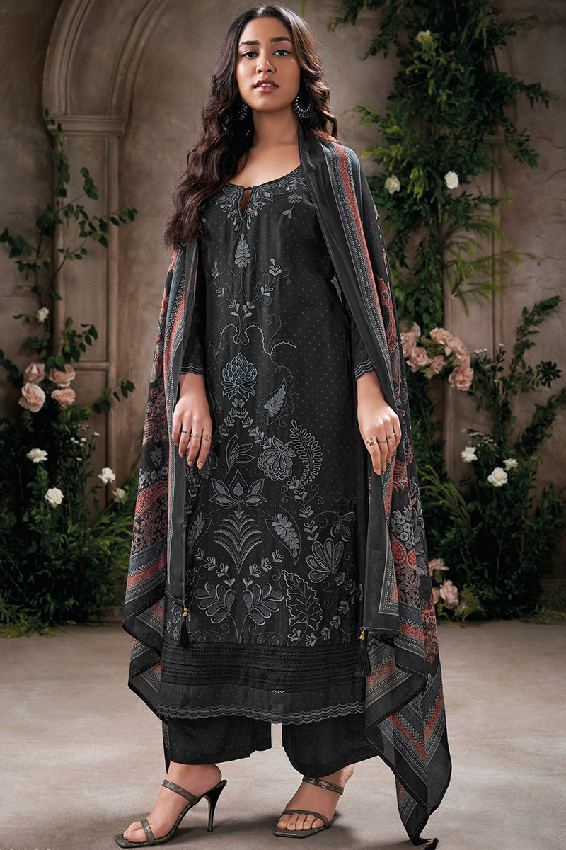 Graceful in a Luxurious Black Pure Bemberg Silk Salwar Suit