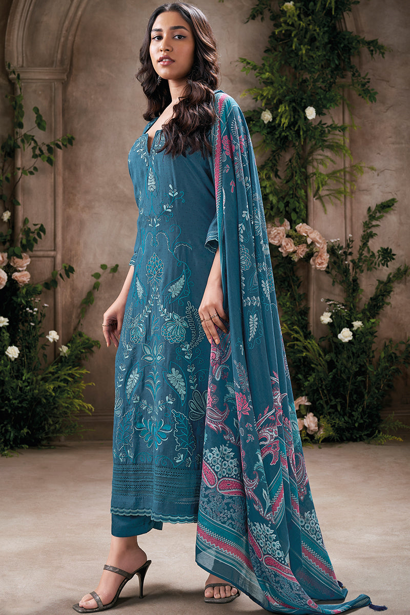 Exquisite Charm in a Antarctic Blue Pure Bemberg Silk Salwar Suit