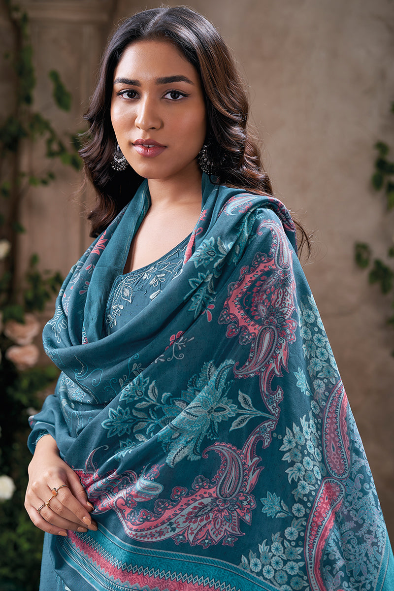 Exquisite Charm in a Antarctic Blue Pure Bemberg Silk Salwar Suit