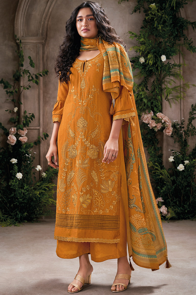 Enchanting in a Honey Ginger Pure Bemberg Silk Salwar Suit