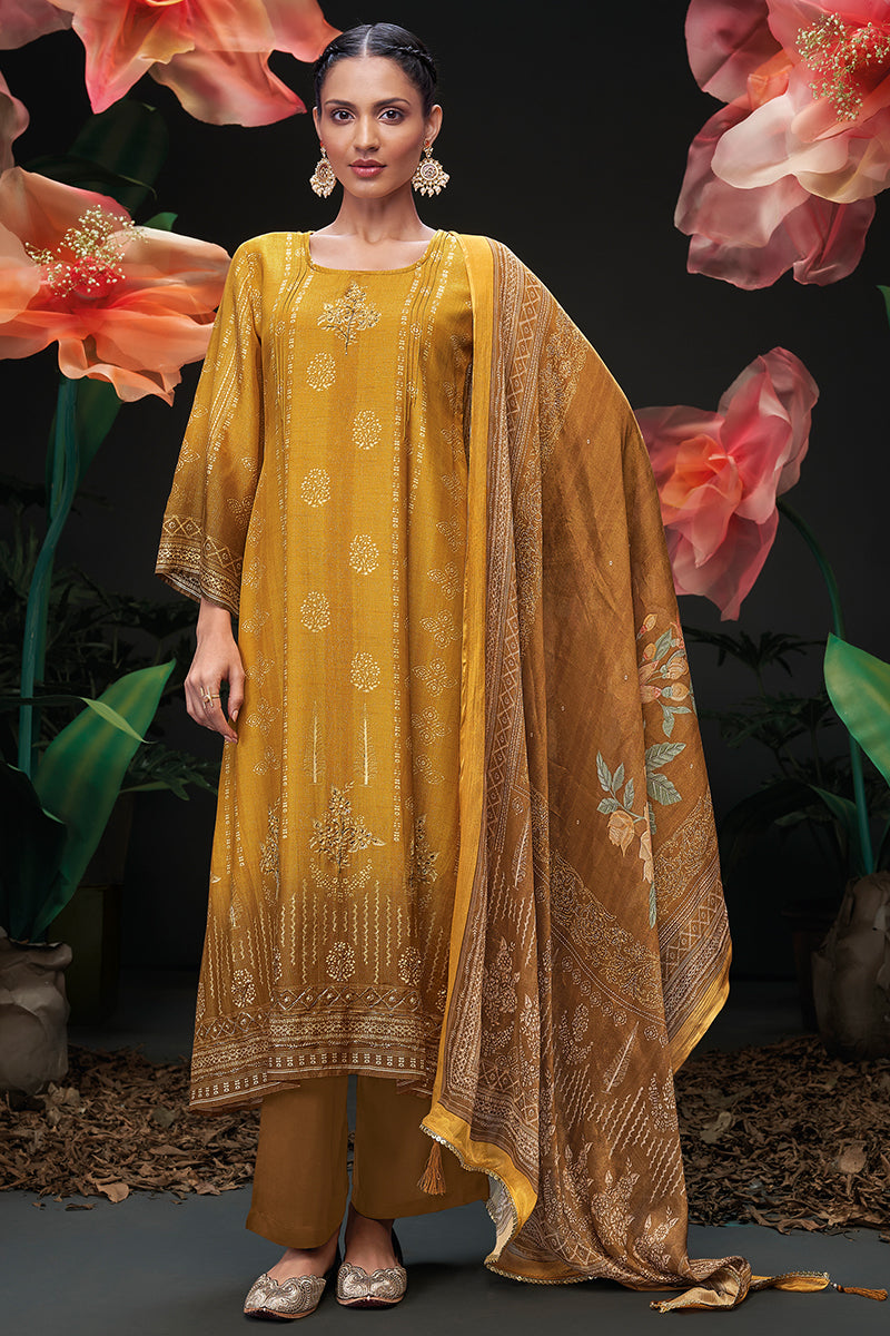 Illuminate Your Style in a Regal Saffron Pure Bemberg Salwar Suit