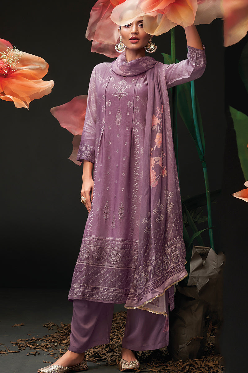 Exude Regal Charm in a Majestic Amethyst Pure Bemberg Salwar Suit